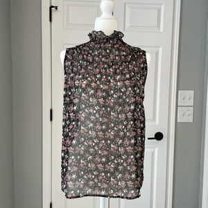 EUC Floral top with ruffle neck